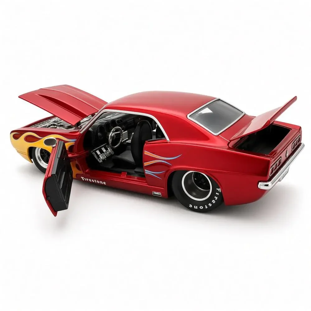Jada Bigtime Muscle Camaro Diecast Car Red Flame Custom Hot Rod 1:24 Scale